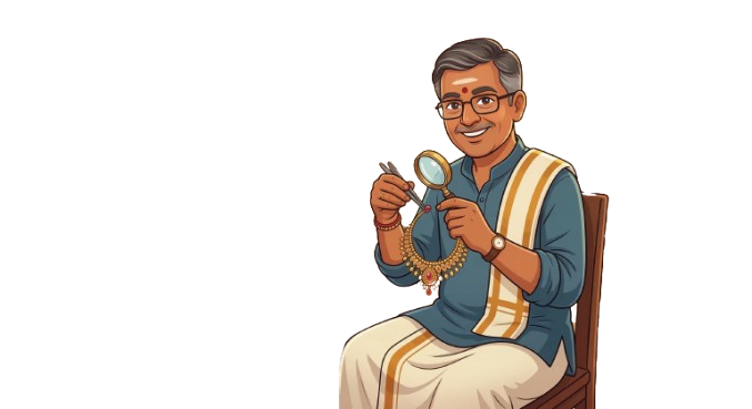 Artisan examining jewelry